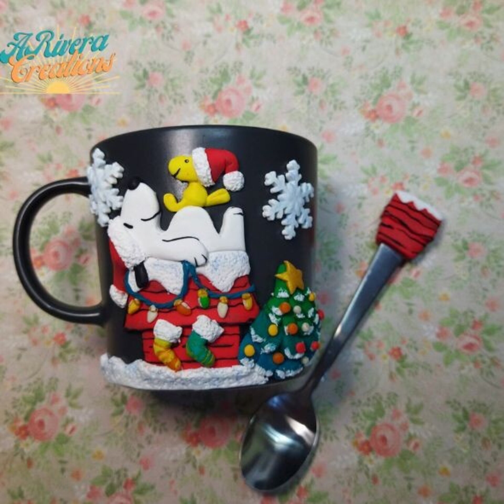 TAZA CON SNOOPY, NAVIDAD CON SNOOPY, TAZA PERSONALIZADA SNOOPY, CON CUCHARILLA - 2