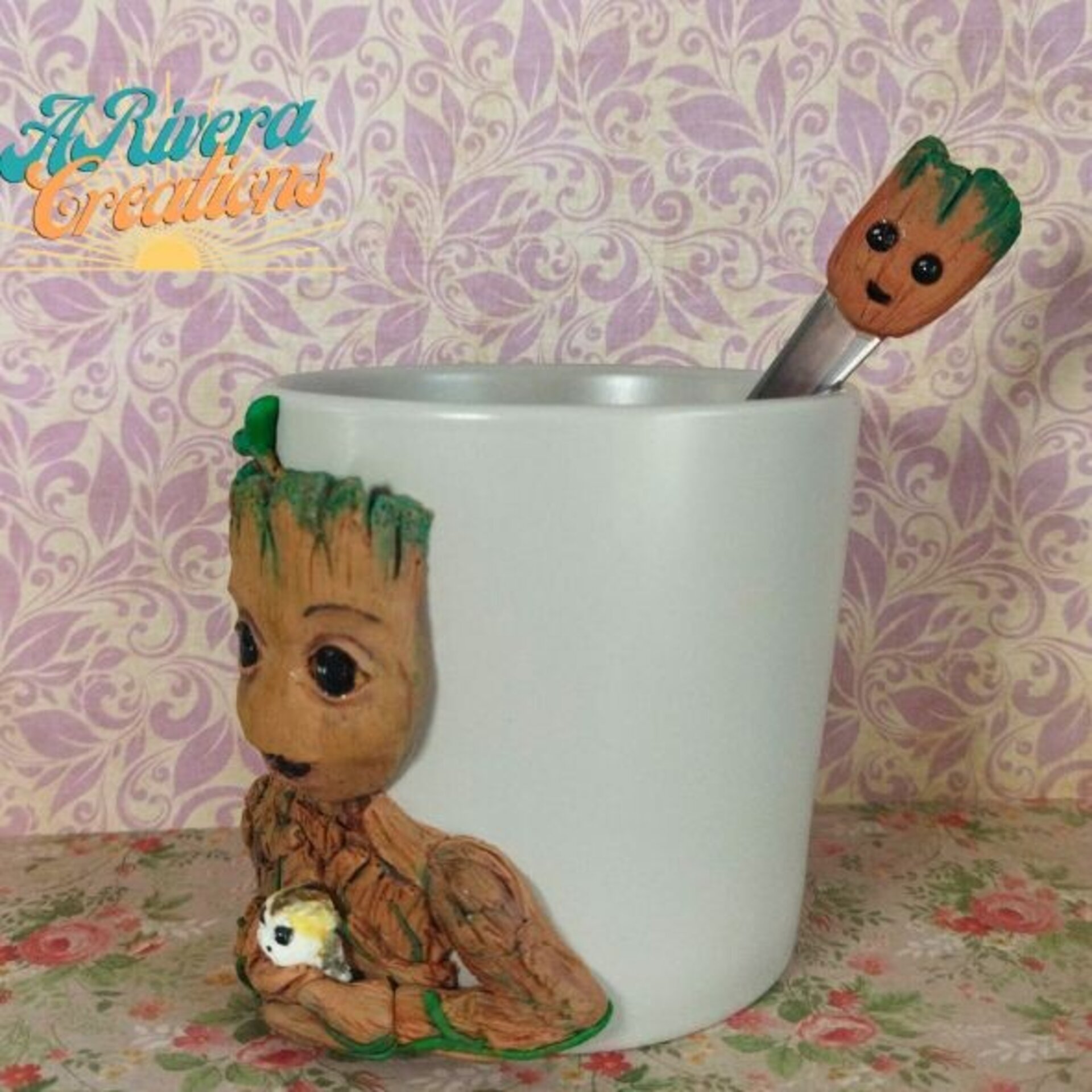 TAZA DECORADA CON BABY GROOT, con cucharita a juego - 6