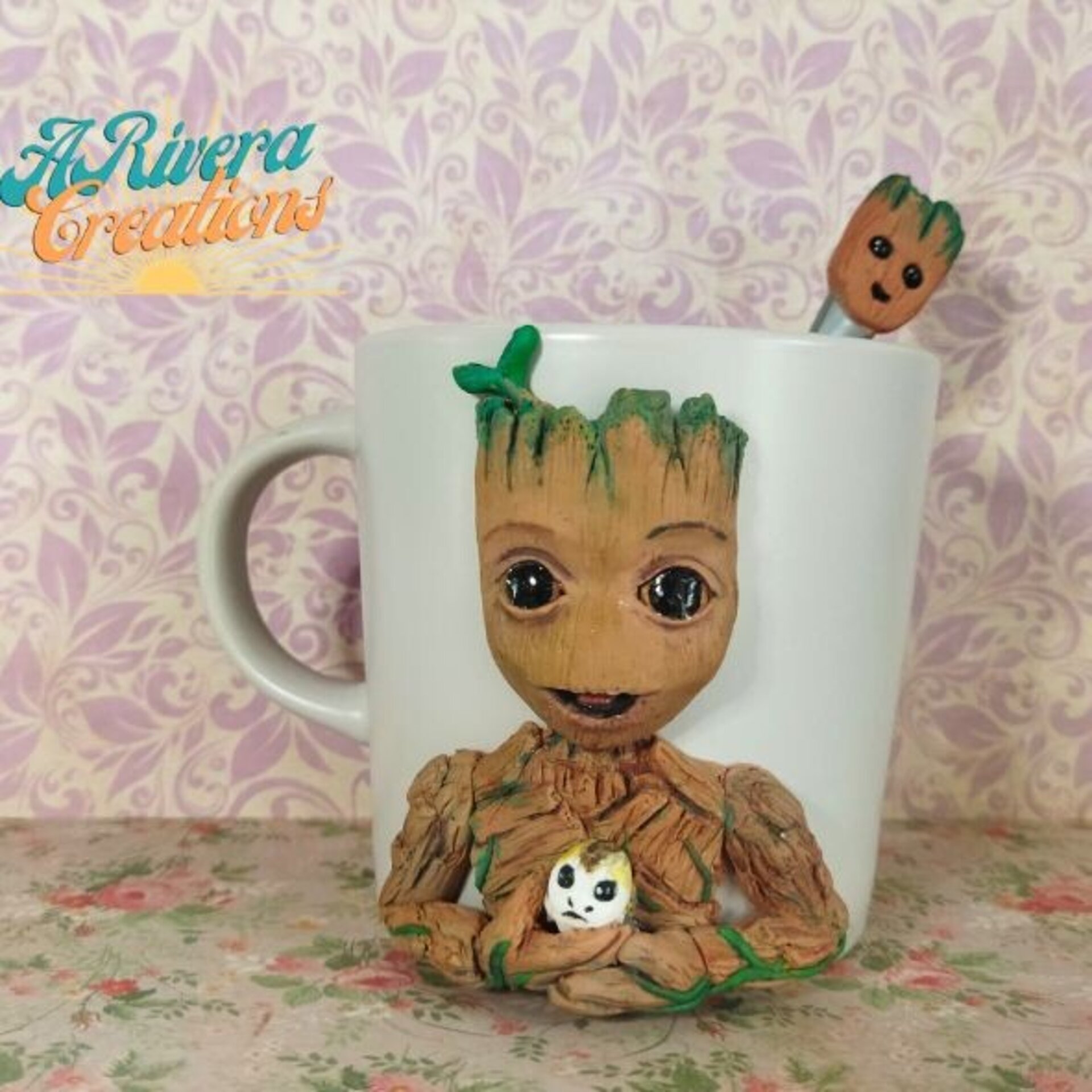 TAZA DECORADA CON BABY GROOT, con cucharita a juego - 4