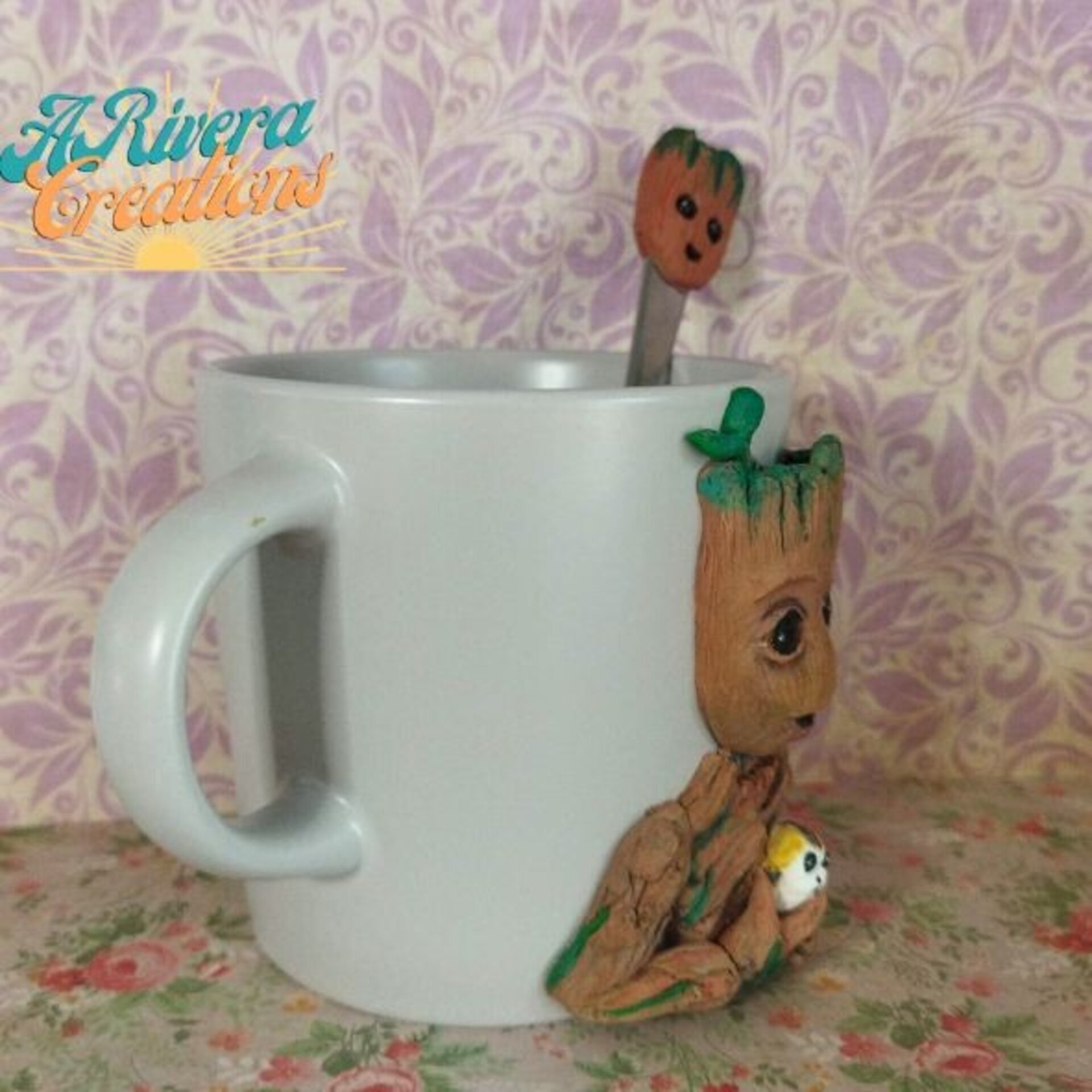 TAZA DECORADA CON BABY GROOT, con cucharita a juego - 5