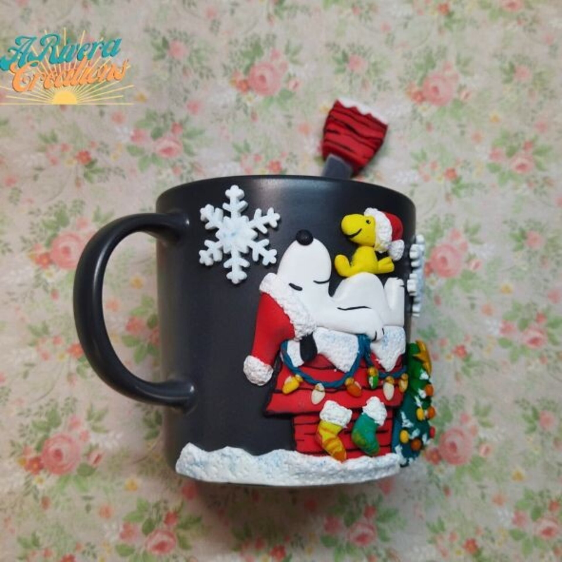 TAZA CON SNOOPY, NAVIDAD CON SNOOPY, TAZA PERSONALIZADA SNOOPY, CON CUCHARILLA - 4